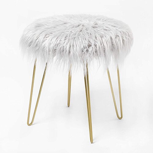 Mercer41 Fuzzy Fluzzy Fur Vanity Stool Stool Seat Ottoman Foot Rest